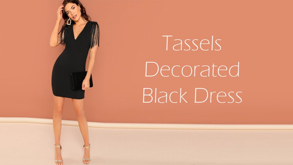 Tassels decorated black dress for women